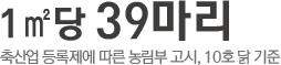 1㎡ 당 39마리, 축산업 등록제에 따른 농림부 고시, 10호 닭 기준